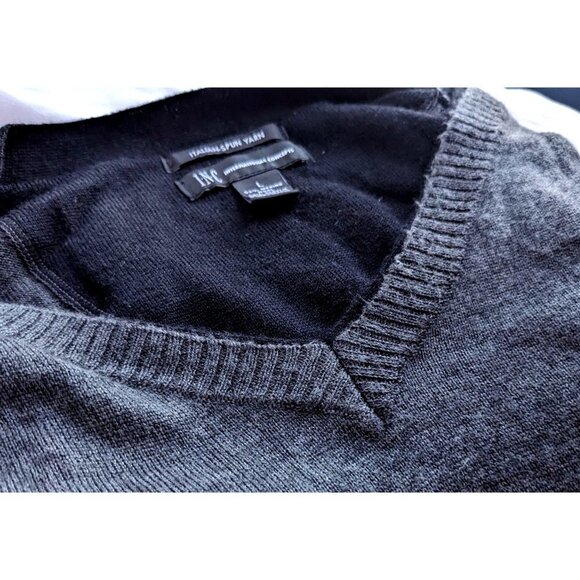 INC INTERNATIONAL CONCEPTS Gray Merino Wool Blend Sweater V-Neck Size L - Picture 2 of 5